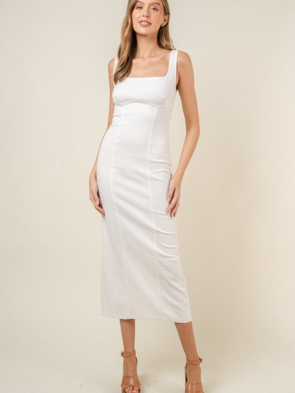 Lulus White Square-Neck Midi Dress